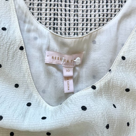 Rebecca Taylor Ivory Black Polka Dot 100% Silk A-line Midi Dress - Picture 6 of 8